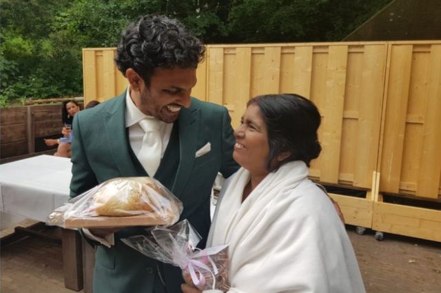 Sanul with the birth mother at his wedding