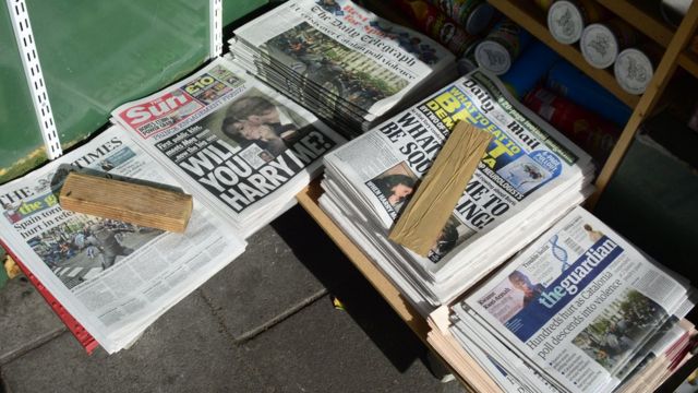 Newspapers featuring Harry and Meghan
