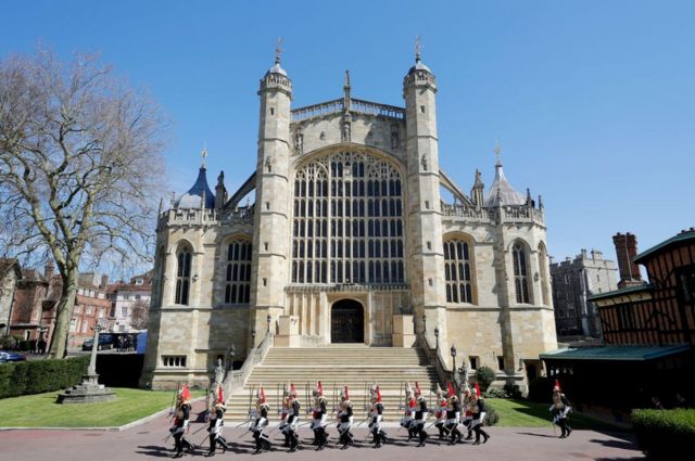 Members of the Household Cavalry are seen ahead of the funeral of Prince Philip, Duke of Edinburgh at Windsor Castle on April 17, 2021 in Windsor, England.