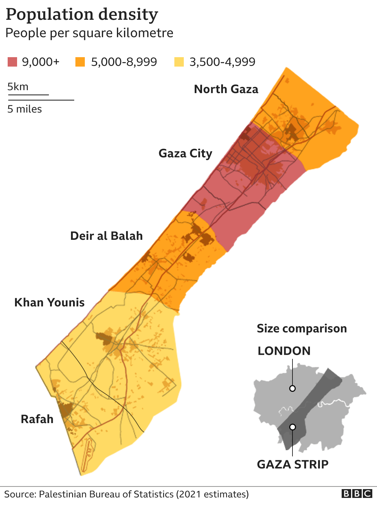 Population density map of Gaza