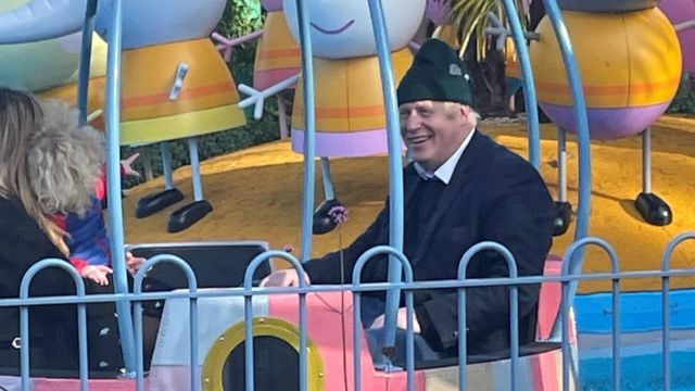 Boris Johnson was pictured enjoying the ride at Peppa Pig World on Sunday