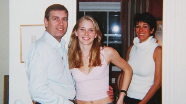 Prince Andrew, Virginia Roberts and Ghislaine Maxwell in 2001