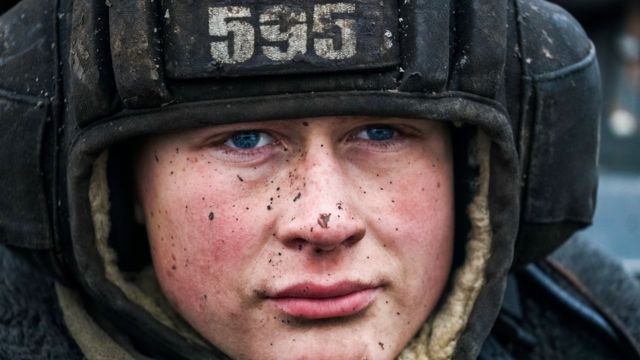 A serviceman of motorized rifle unit of the Russian Southern Military District takes part in a cross country driving exercise