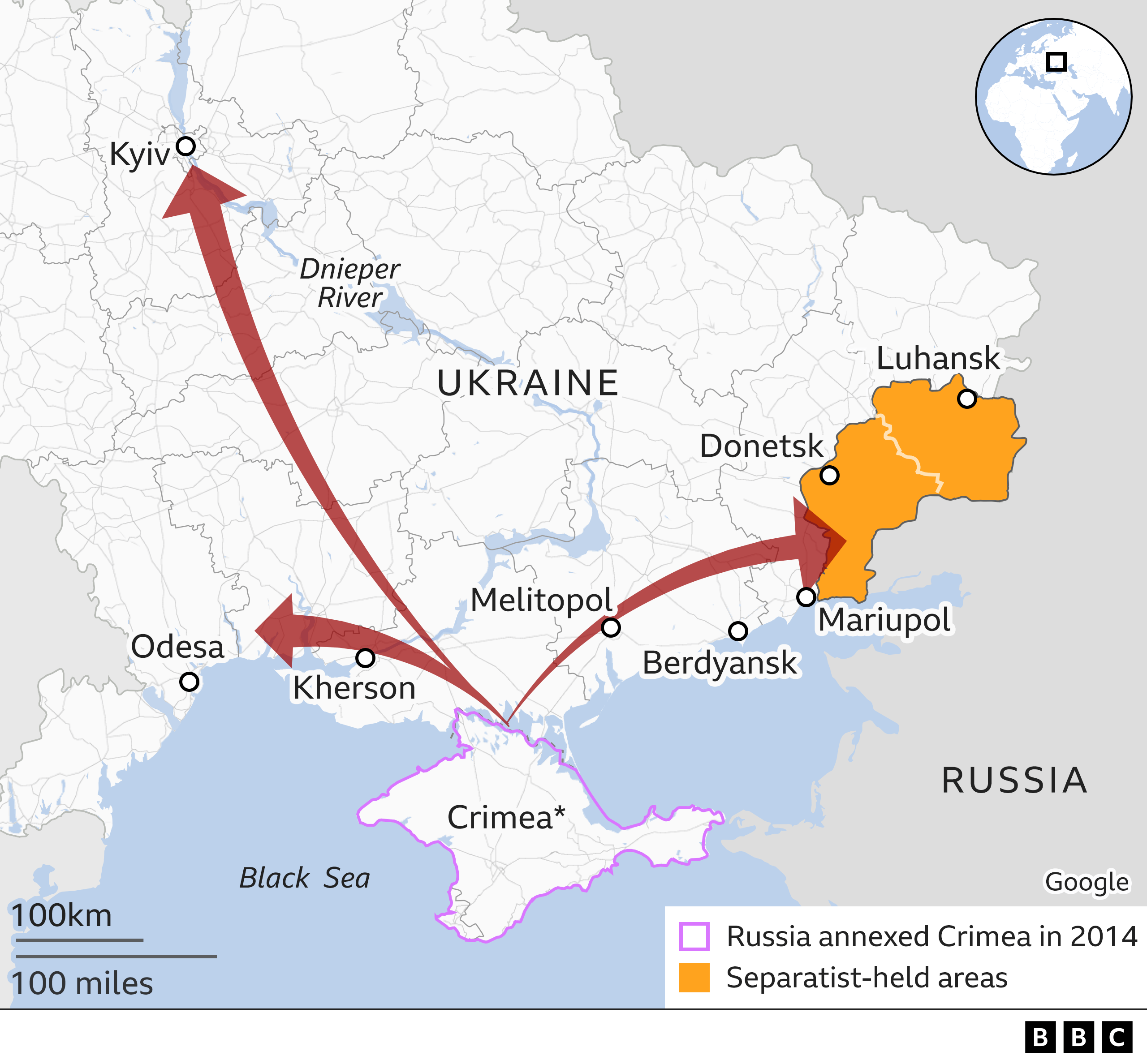 Map showing route from Crimea. Updated 21 Feb.