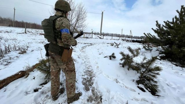 Ukrainian soldier in the snow