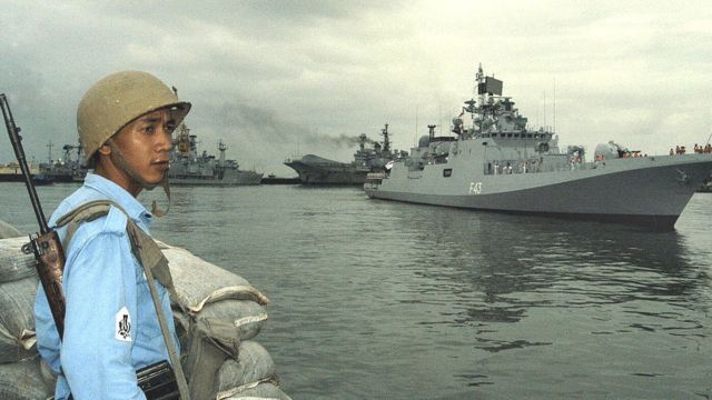 INS Trishul, a Second Talwar Class Stealth warship built in Russia, inducted into the Indian Navy in 2003