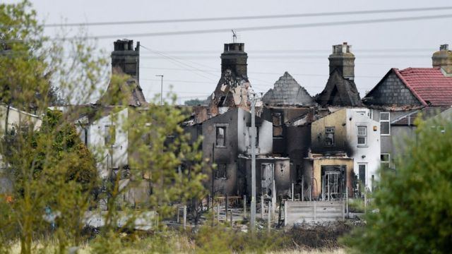 Burned out houses in Wennington